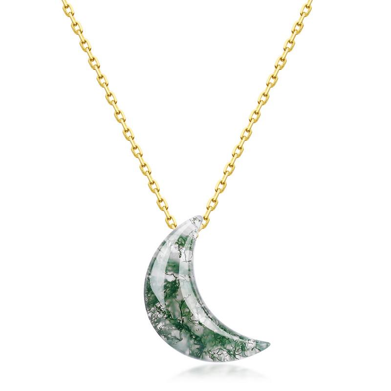 Moss Agate Crescent Moon Necklace