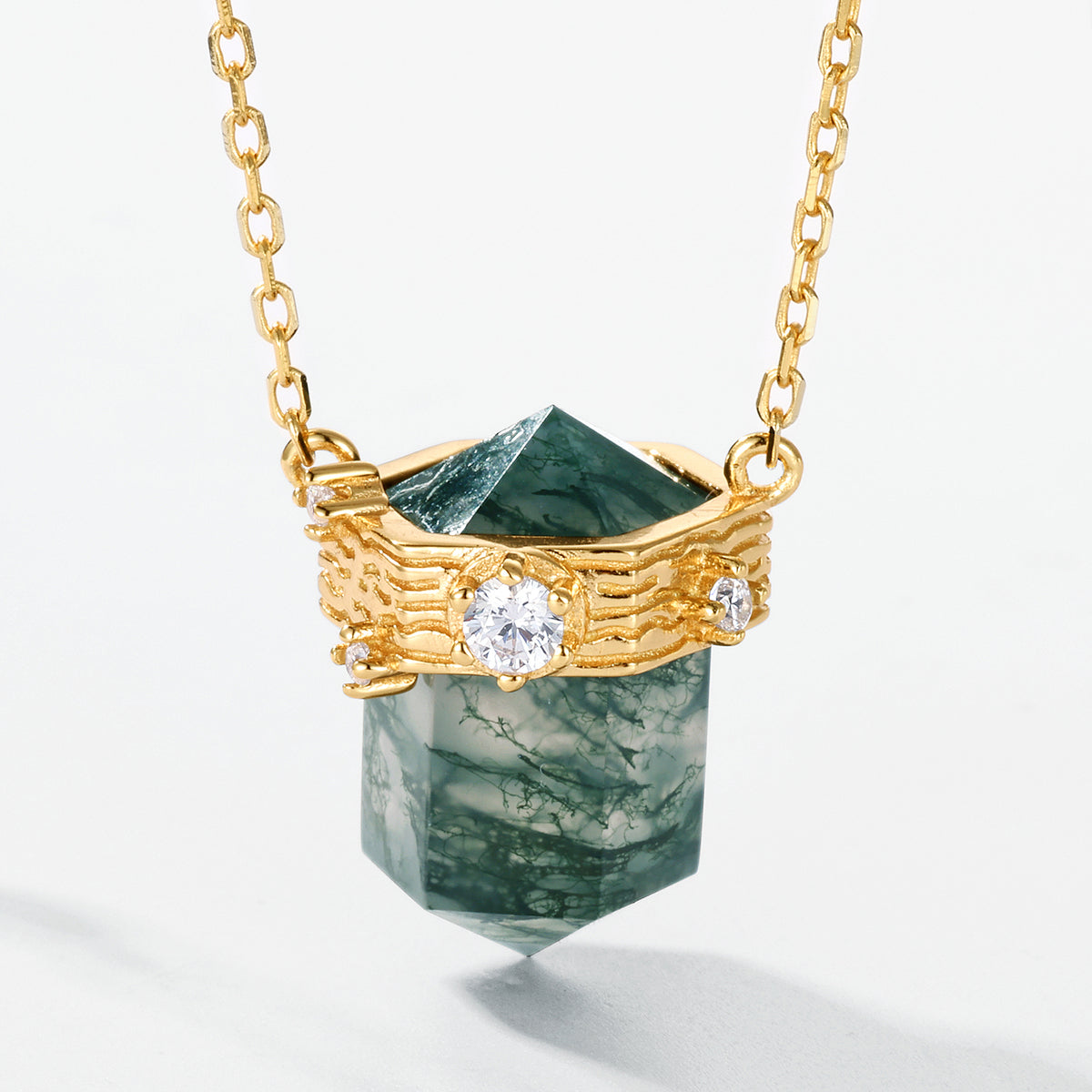 Raw Crystal Hexagon Moss Agate Necklace