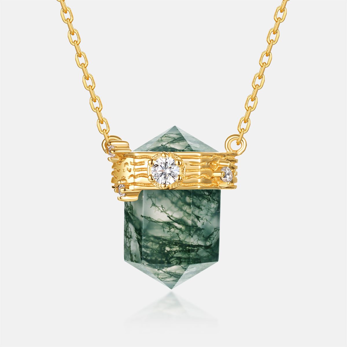 Raw Crystal Hexagon Moss Agate Necklace