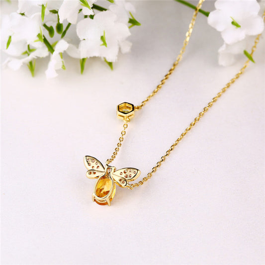Citrine Bee Necklace | Dainty Honeycomb Peridot Pendant Jewelry