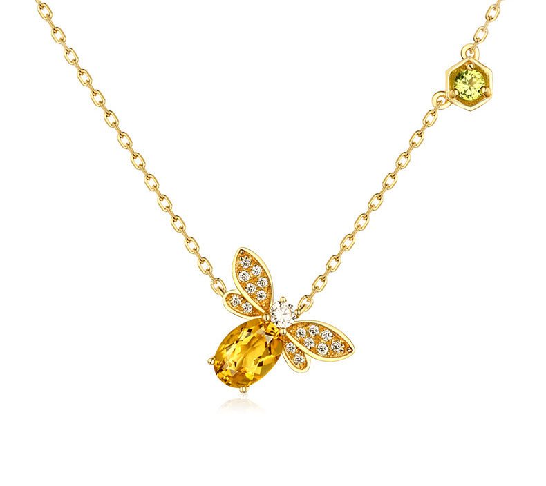 Citrine Bee Necklace | Dainty Honeycomb Peridot Pendant Jewelry