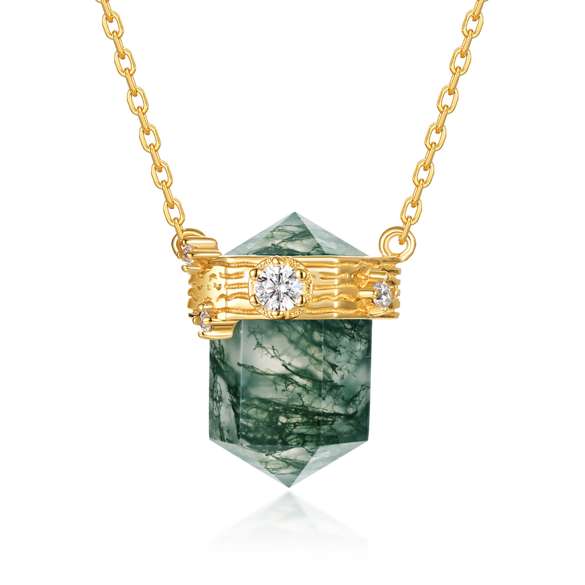 Raw Crystal Hexagon Moss Agate Necklace