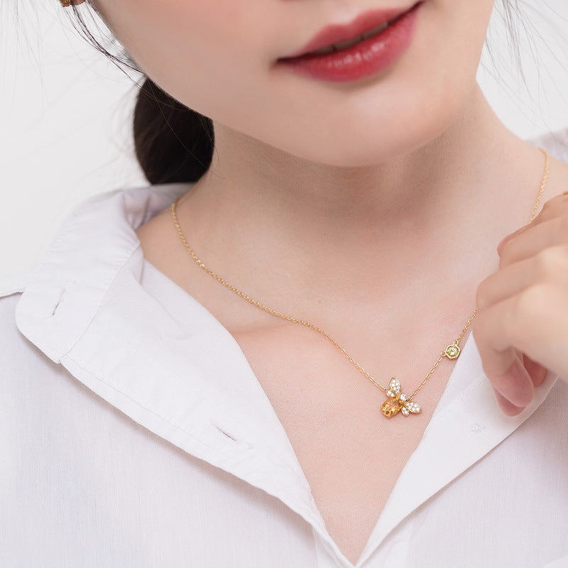 Citrine Bee Necklace | Dainty Honeycomb Peridot Pendant Jewelry