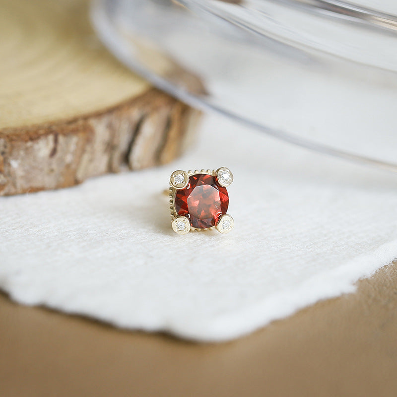Vintage Round Garnet Four-Prong Halo Engagement Ring Filigree Milgrain Band