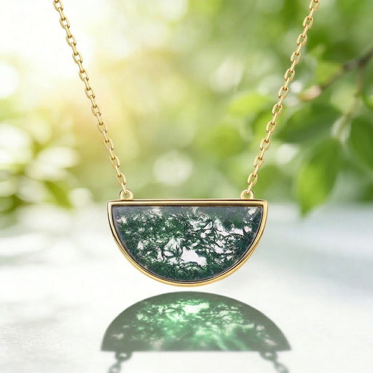 Half-Moon Sky Moss Agate Necklace