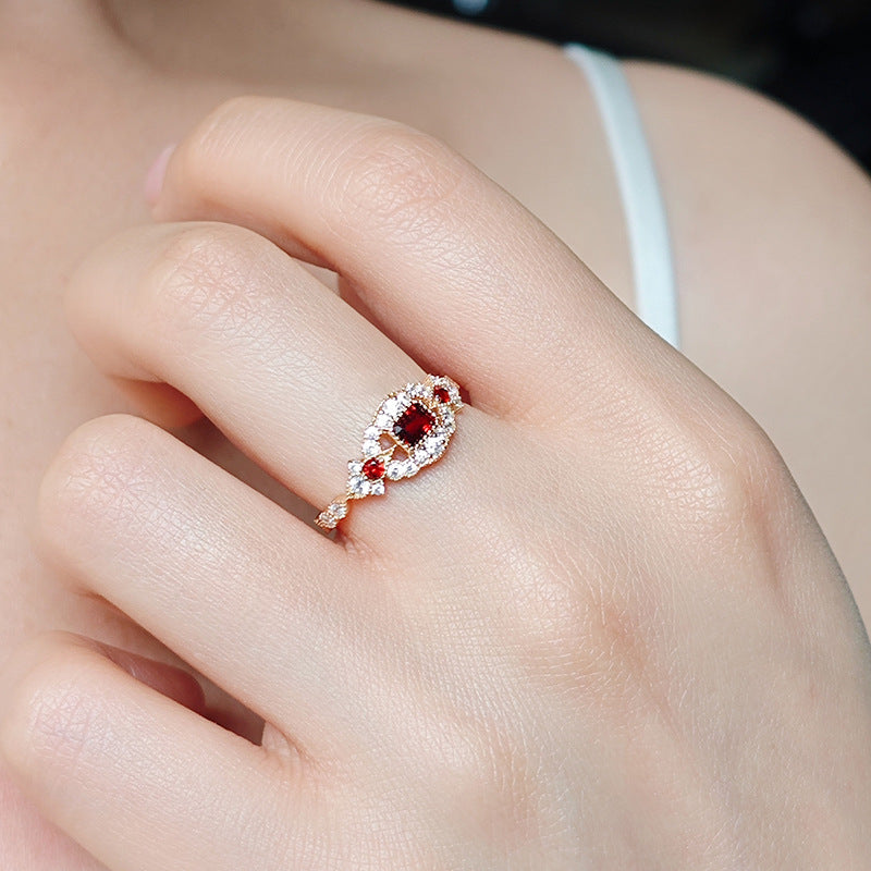 Antique Victorian Baguette Red Garnet Ring - Vermeil Milgrain Marquise Mosaic Band