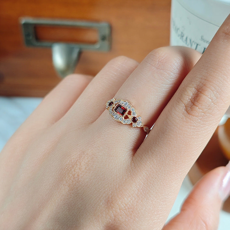 Antique Victorian Baguette Red Garnet Ring - Vermeil Milgrain Marquise Mosaic Band
