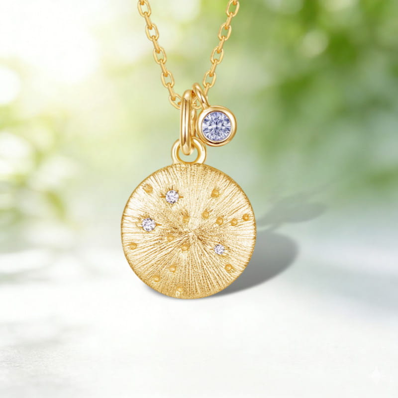agittarius Constellation Necklace | Tanzanite Birthstone Zodiac Pendant | Hand-Brushed Gold Celestial Gift