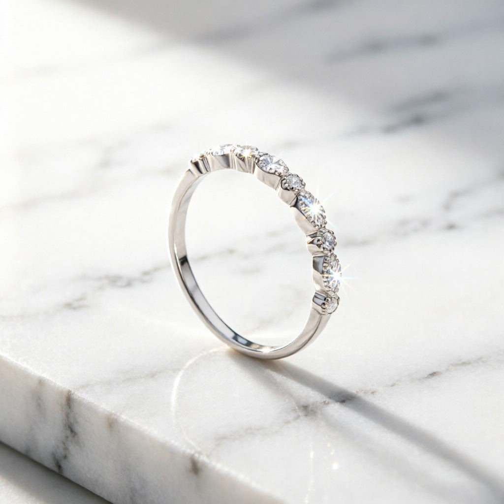 Art Deco Milgrain Marquise Cut Moissanite Wedding Band Retro