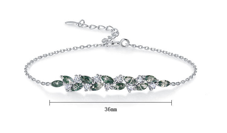 Natural Marquise Moss Agate Leaf Bracelet 925 Sterling Silver Adjustable Chain Bracelet For Women Wedding Jewelry