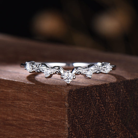 Curved Moissanite Wedding Band | Nature-Inspired Vine Stacking Ring