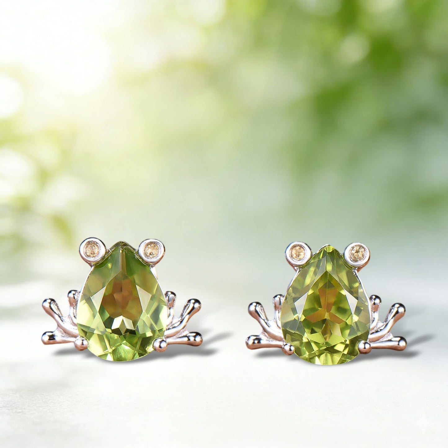 The Enchanted Frog Pear Shaped Peridot Citrine Stud Earrings