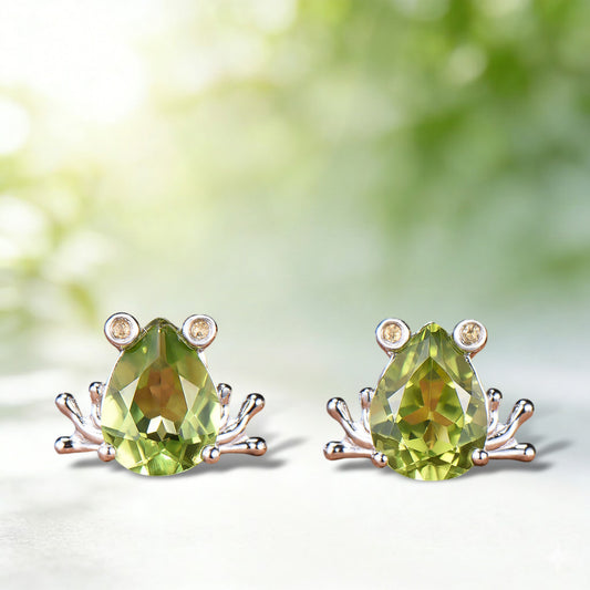 The Enchanted Frog Pear Shaped Peridot Citrine Stud Earrings