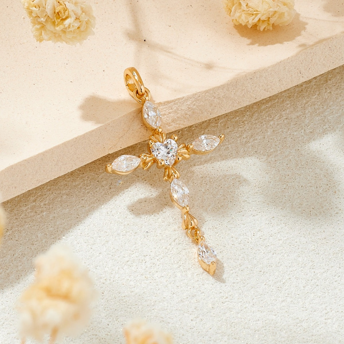Dainty Marquise & Heart Cut Moissanite Cross Necklace