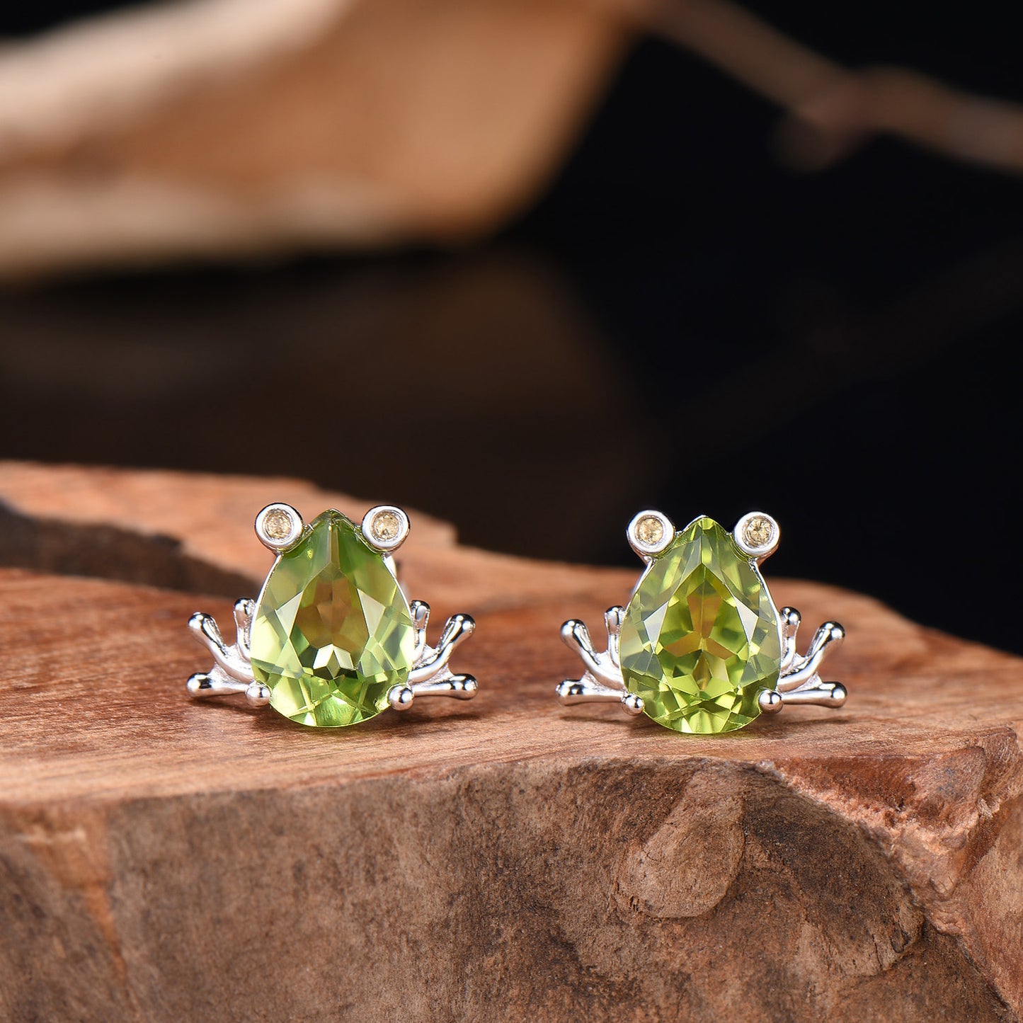 The Enchanted Frog Pear Shaped Peridot Citrine Stud Earrings