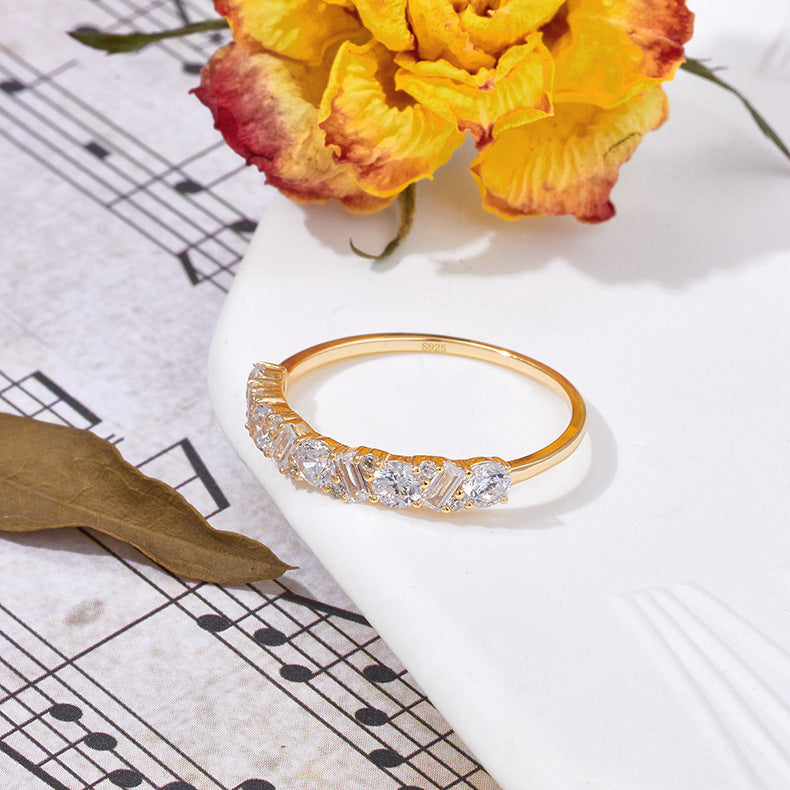 Moissanite Half Eternity Band Yellow Gold Cluster Wedding Ring Unique Stackable Bridal Anniversary Statement Ring
