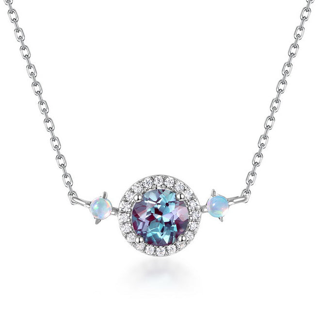 The Celestial Halo Alexandrite & Opal Station Necklace Pendant