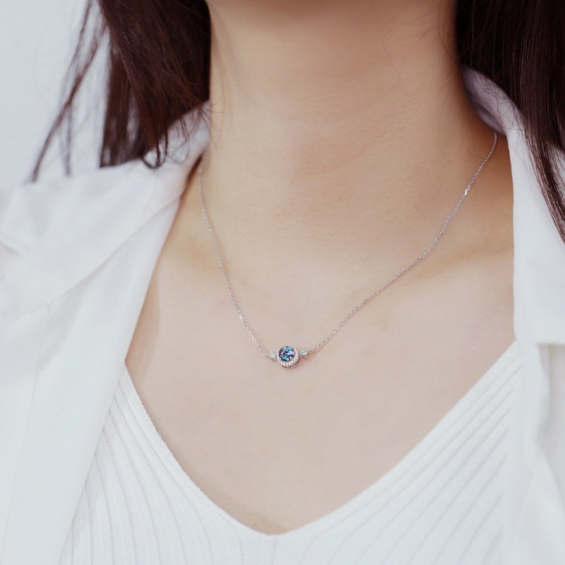 The Celestial Halo Alexandrite & Opal Station Necklace Pendant
