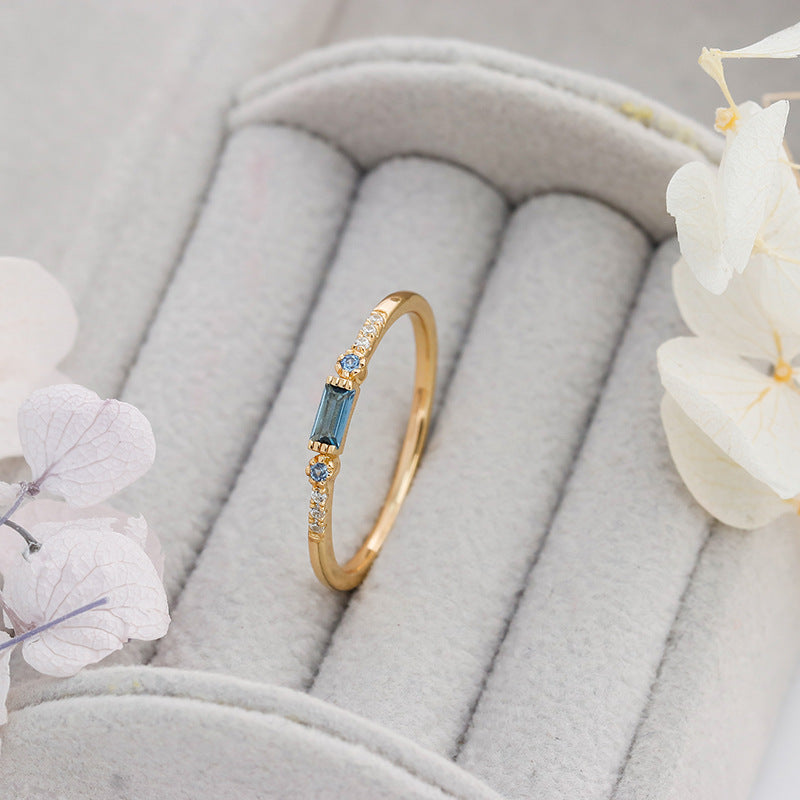 Minimalist Baguette London Blue Topaz Promise Ring Half Eernity Stacking Band