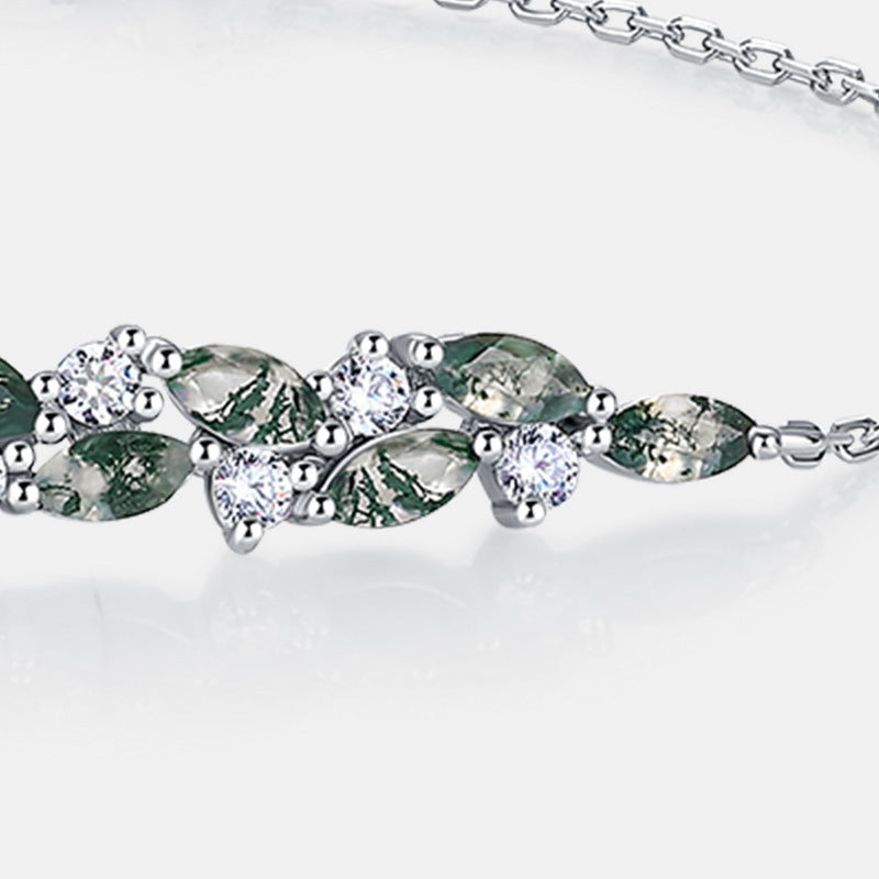 Natural Marquise Moss Agate Leaf Bracelet 925 Sterling Silver Adjustable Chain Bracelet For Women Wedding Jewelry
