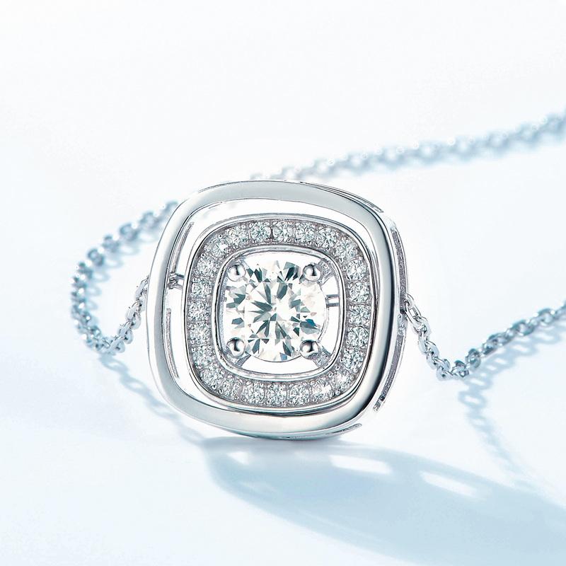 Vintage Moissanite Pendant Necklace for Women Cushion Double Halo