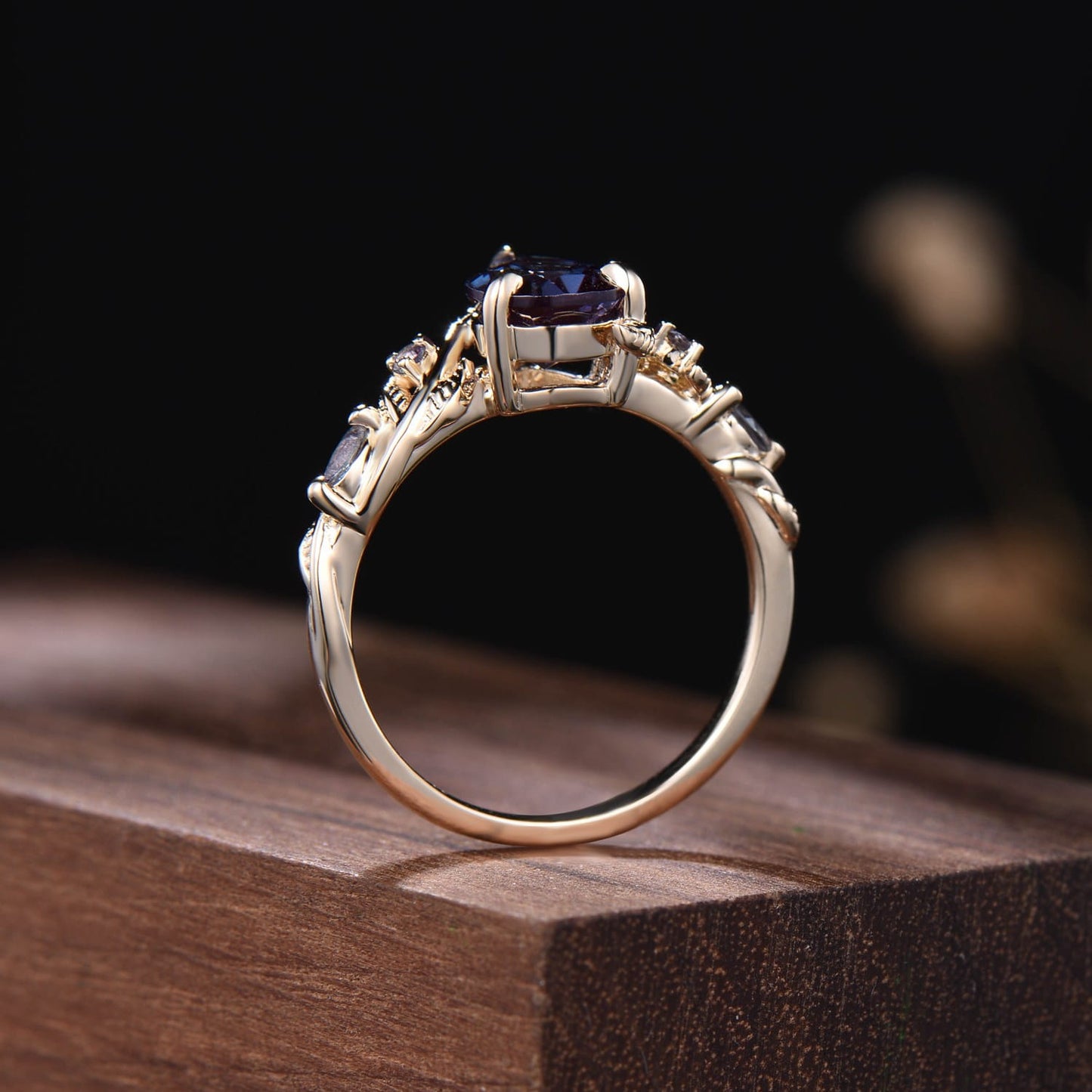 Nature Inspired Pear Shaped Alexandrite Engagement Ring | Twist Leaf Vine Marquise Wedding Promise Ring