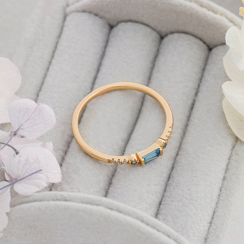 Minimalist Baguette London Blue Topaz Promise Ring Half Eernity Stacking Band