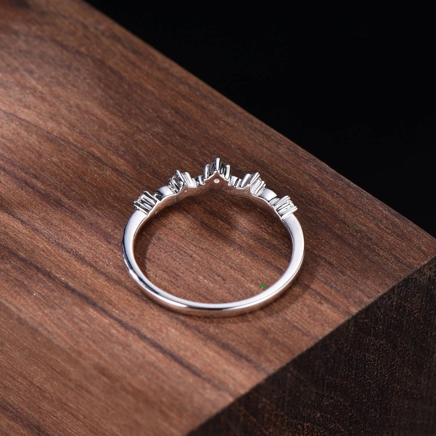 Curved Moissanite Wedding Band | Nature-Inspired Vine Stacking Ring