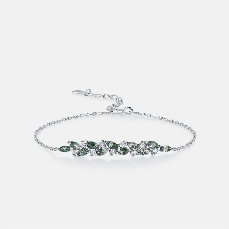 Natural Marquise Moss Agate Leaf Bracelet 925 Sterling Silver Adjustable Chain Bracelet For Women Wedding Jewelry
