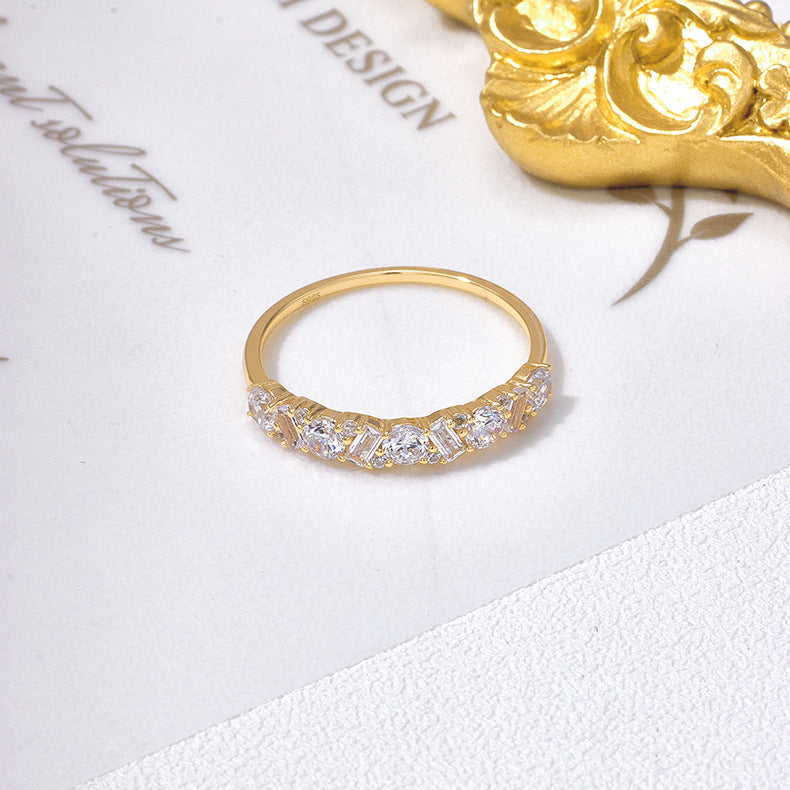 Moissanite Half Eternity Band Yellow Gold Cluster Wedding Ring Unique Stackable Bridal Anniversary Statement Ring