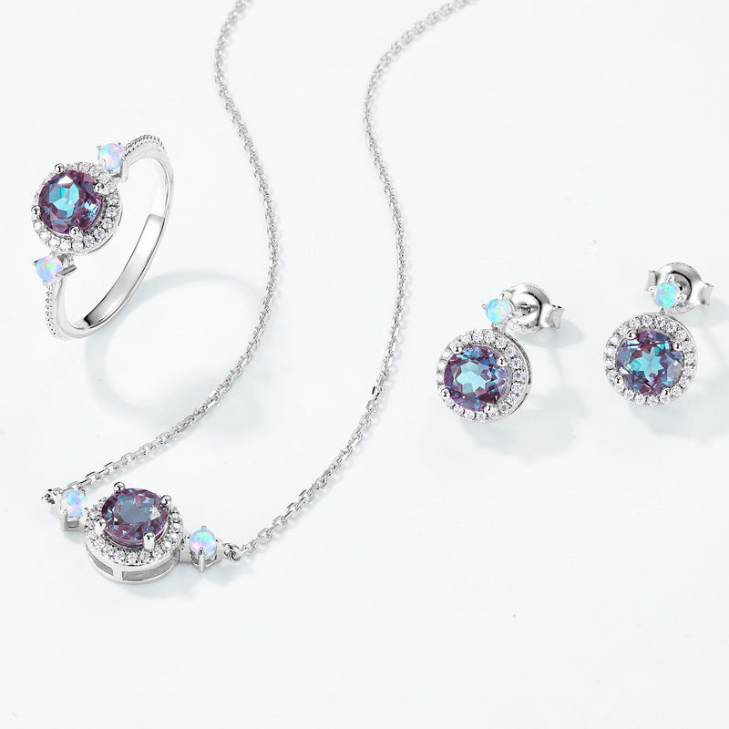 The Celestial Halo Alexandrite & Opal Station Necklace Pendant