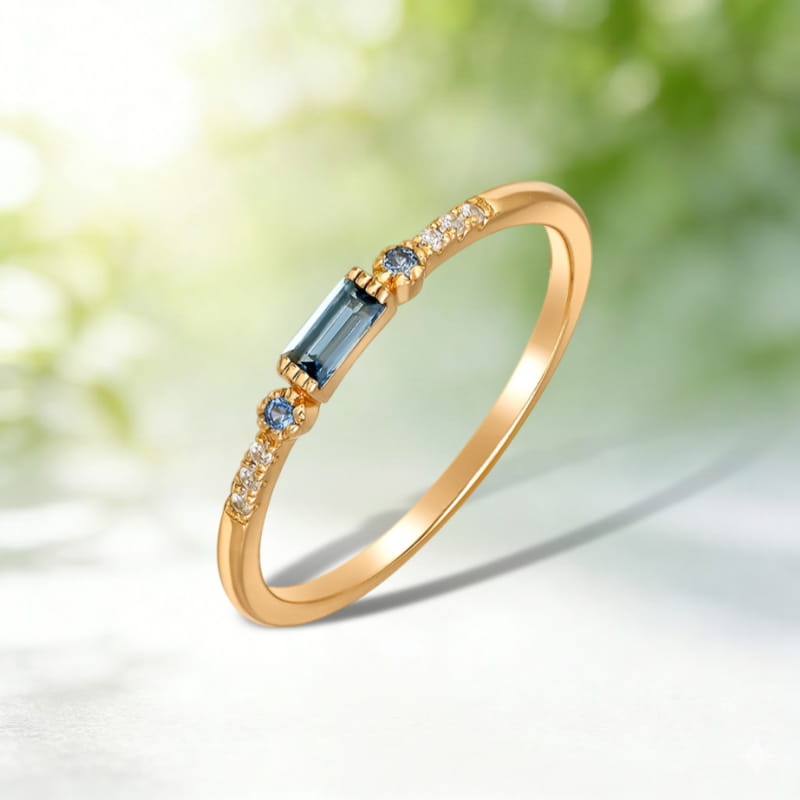Minimalist Baguette London Blue Topaz Promise Ring Half Eernity Stacking Band