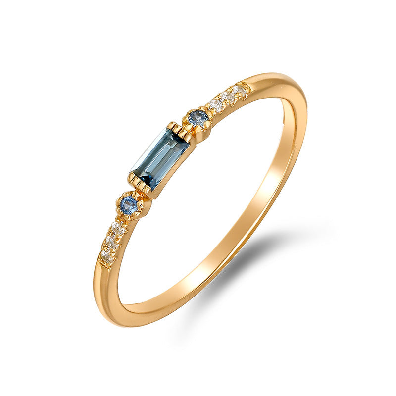 Minimalist Baguette London Blue Topaz Promise Ring Half Eernity Stacking Band