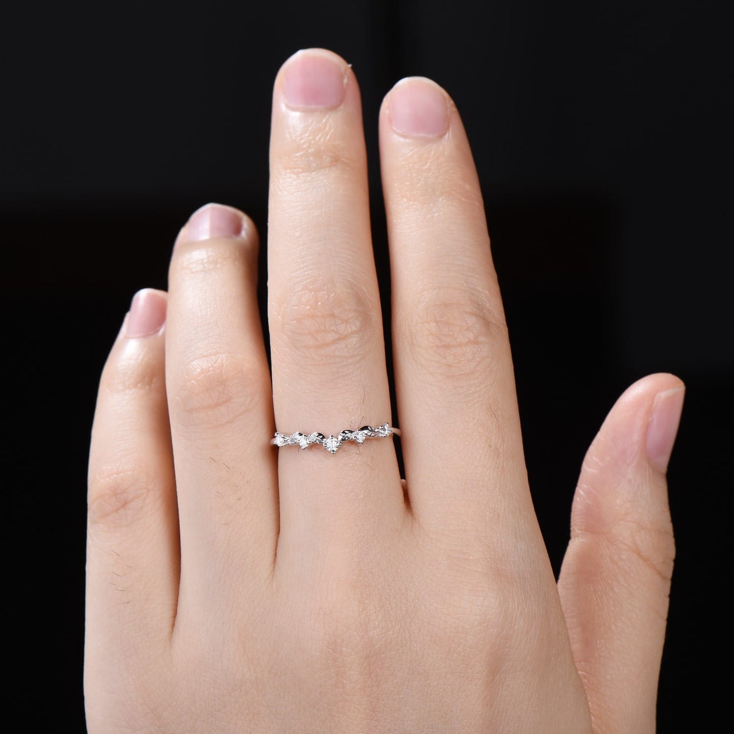 Curved Moissanite Wedding Band | Nature-Inspired Vine Stacking Ring