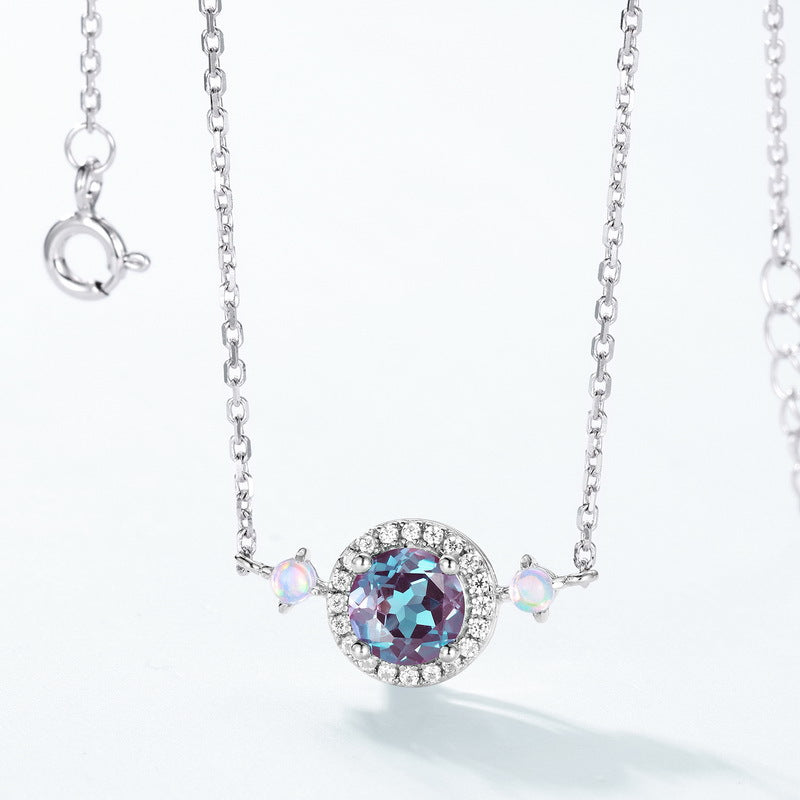 The Celestial Halo Alexandrite & Opal Station Necklace Pendant