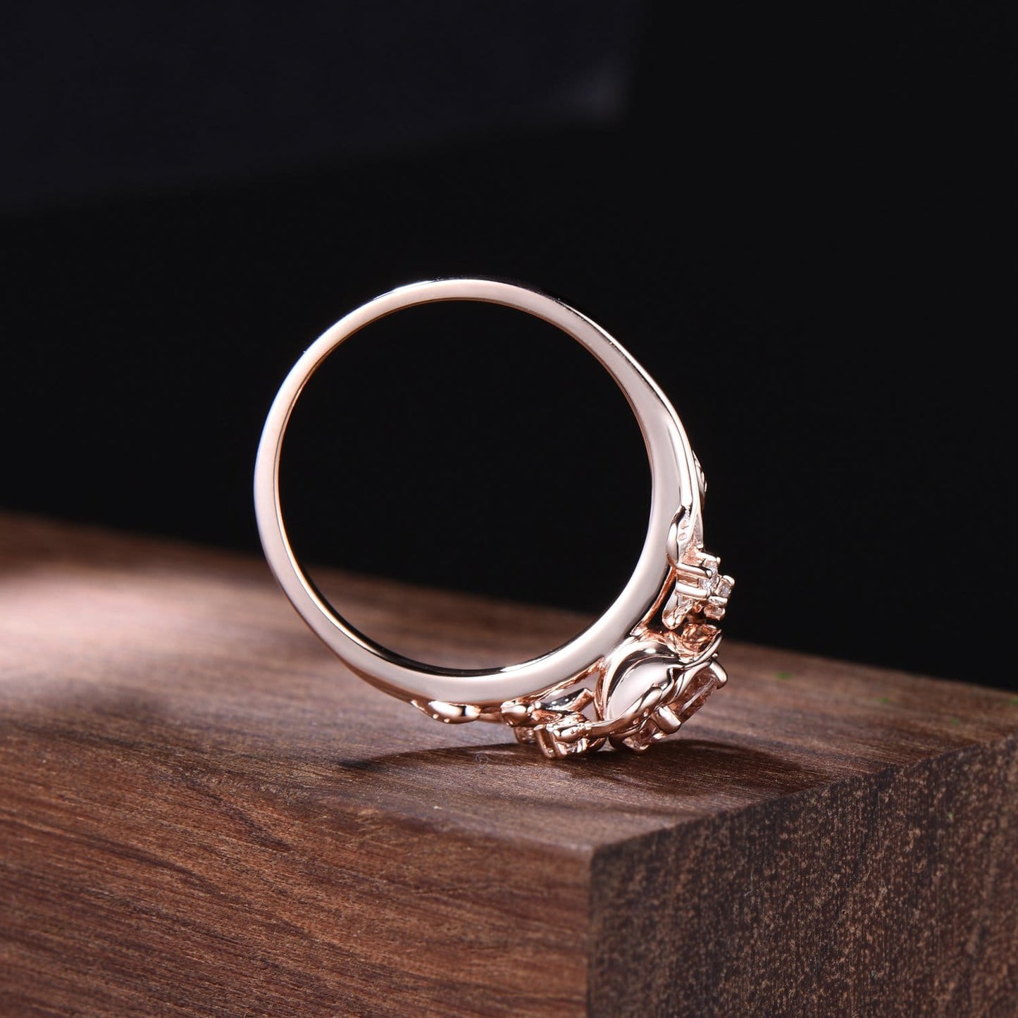 Floral Round Cut Morganite Engagement Ring Rose Gold Ring Nature Inspired Flower Ring