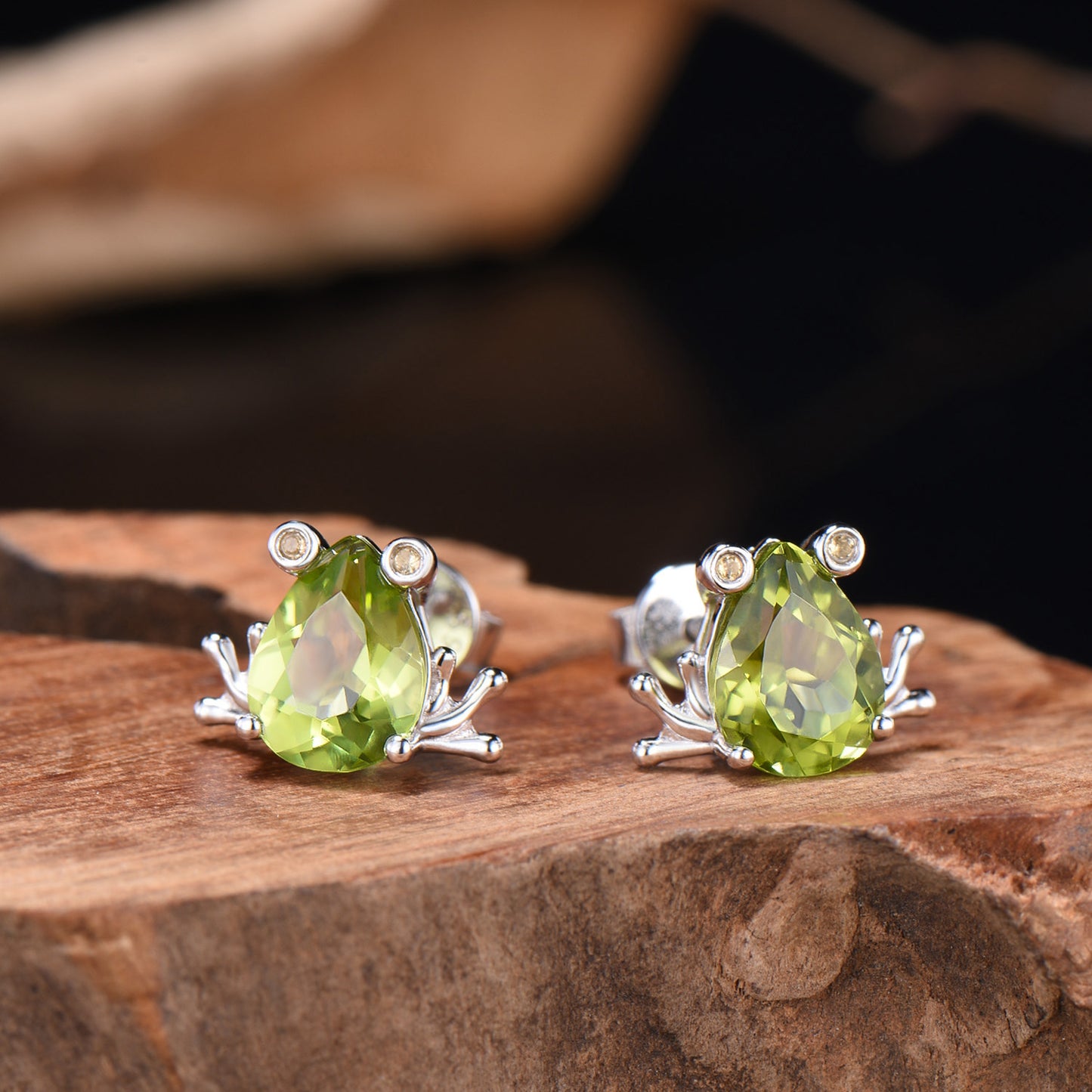 The Enchanted Frog Pear Shaped Peridot Citrine Stud Earrings