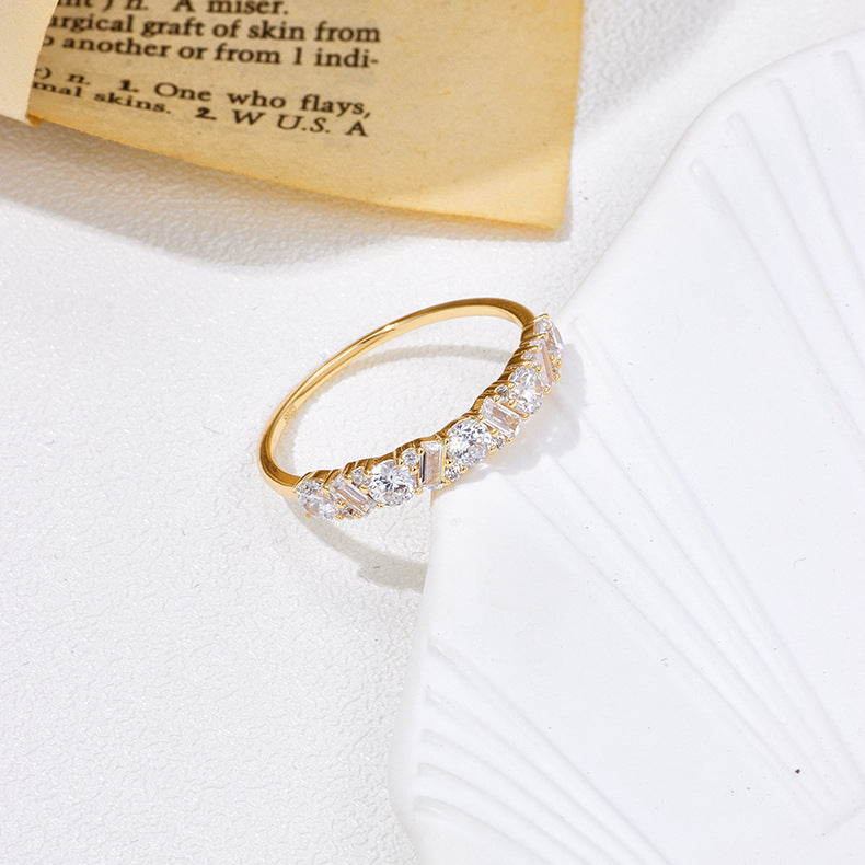 Moissanite Half Eternity Band Yellow Gold Cluster Wedding Ring Unique Stackable Bridal Anniversary Statement Ring