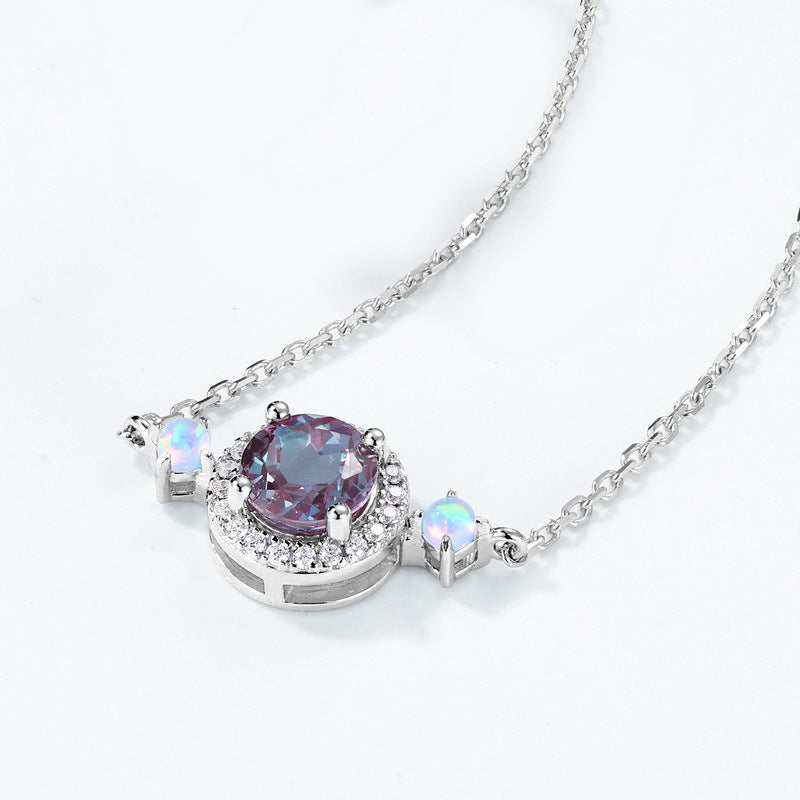 The Celestial Halo Alexandrite & Opal Station Necklace Pendant