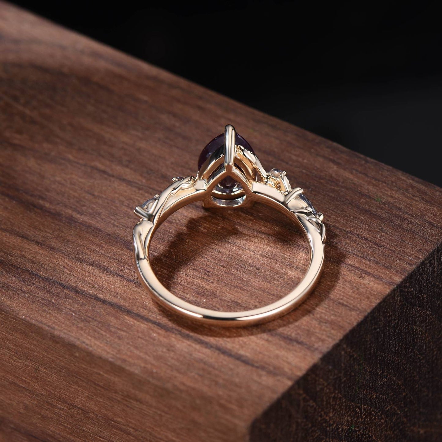 Nature Inspired Pear Shaped Alexandrite Engagement Ring | Twist Leaf Vine Marquise Wedding Promise Ring