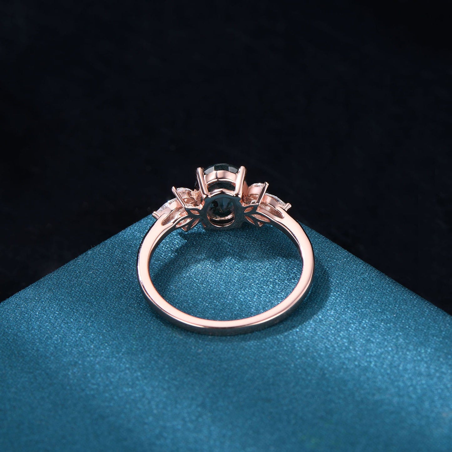 1.5CT Oval Cut moss agate engagement Rings Vintage Marquise Art Deco ring