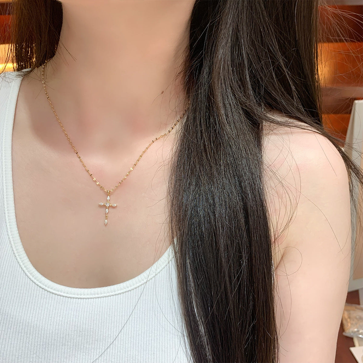 Dainty Marquise & Heart Cut Moissanite Cross Necklace