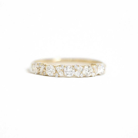 Moissanite Half Eternity Band Yellow Gold Cluster Wedding Ring Unique Stackable Bridal Anniversary Statement Ring