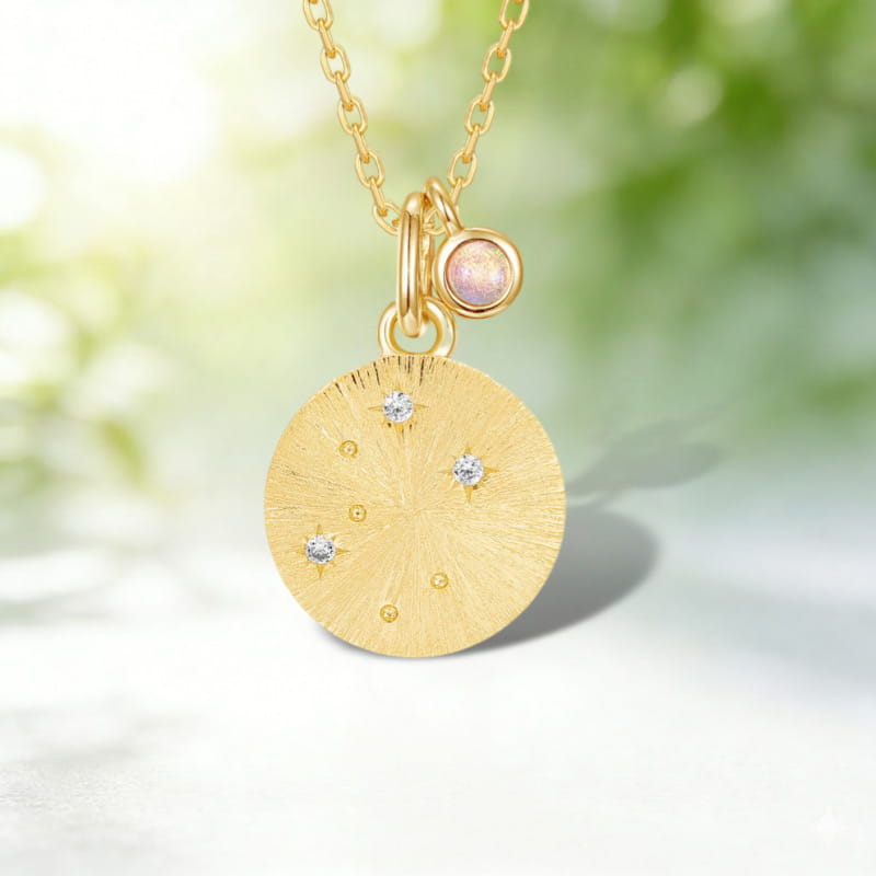 Libra Constellation Necklace | Opal Birthstone Zodiac Pendant | Hand-Brushed Gold Horoscope Jewelry
