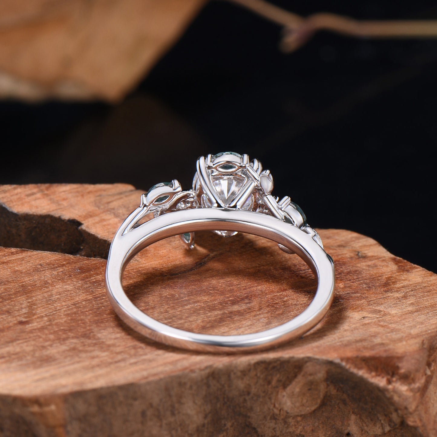 1 Carat round brilliant diamond engagement ring Nature Inspired moss agate twig vine wedding ring IGI certificate CVD diamond promise ring