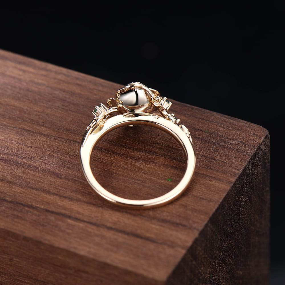 Floral Natural Moss Agate Engagement Ring Rose Gold Nature Inspired Flower Snake Ring