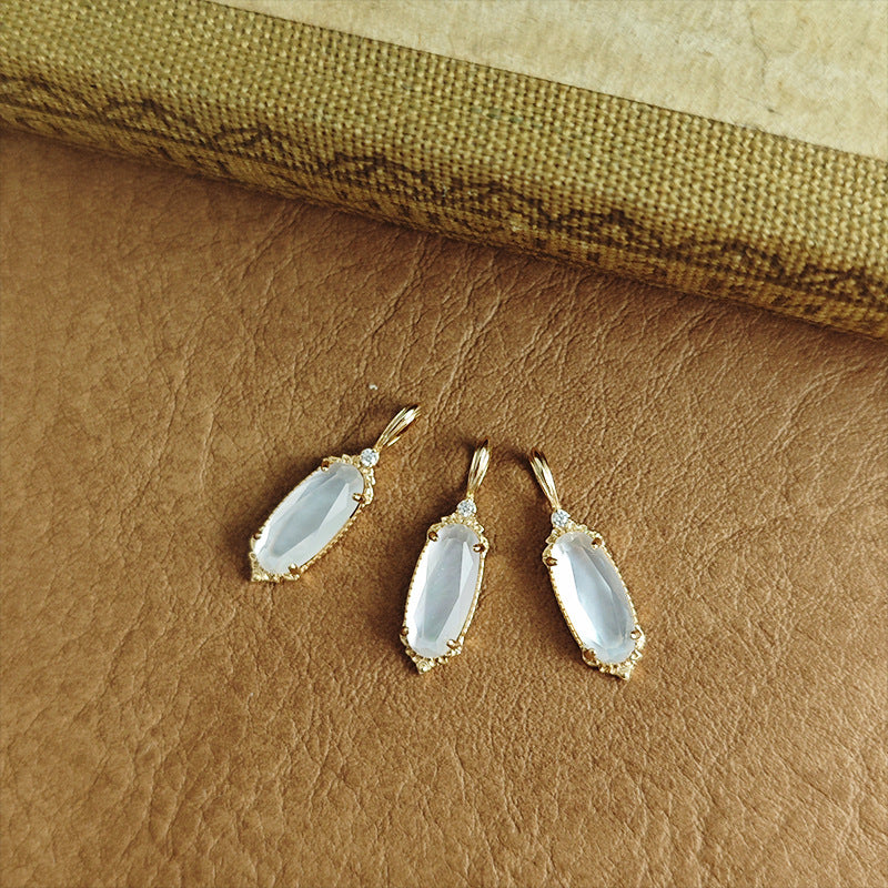Vintage Mother of White Quartz Doublet Pendant Necklace
