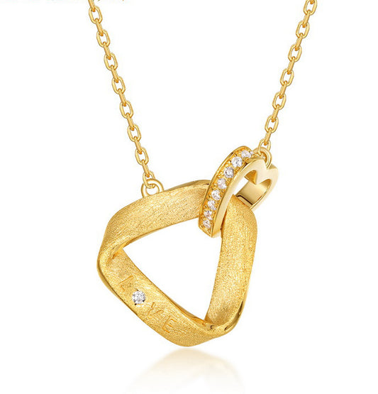 Interlocking Twisted Love Necklace | Brushed  Triangle Silver Pendant Pendant