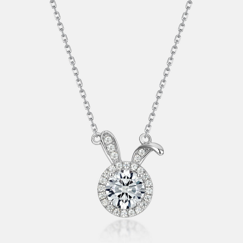 Sparkling Rabbit Halo 1 Carat Round Moissanite Pendant Necklace