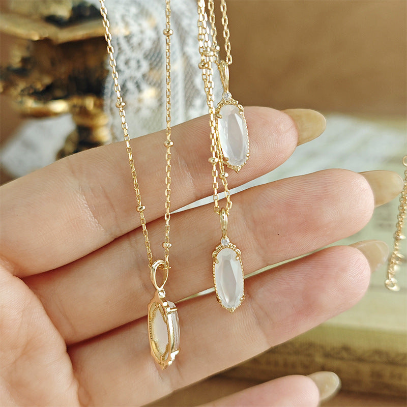 Vintage Mother of White Quartz Doublet Pendant Necklace